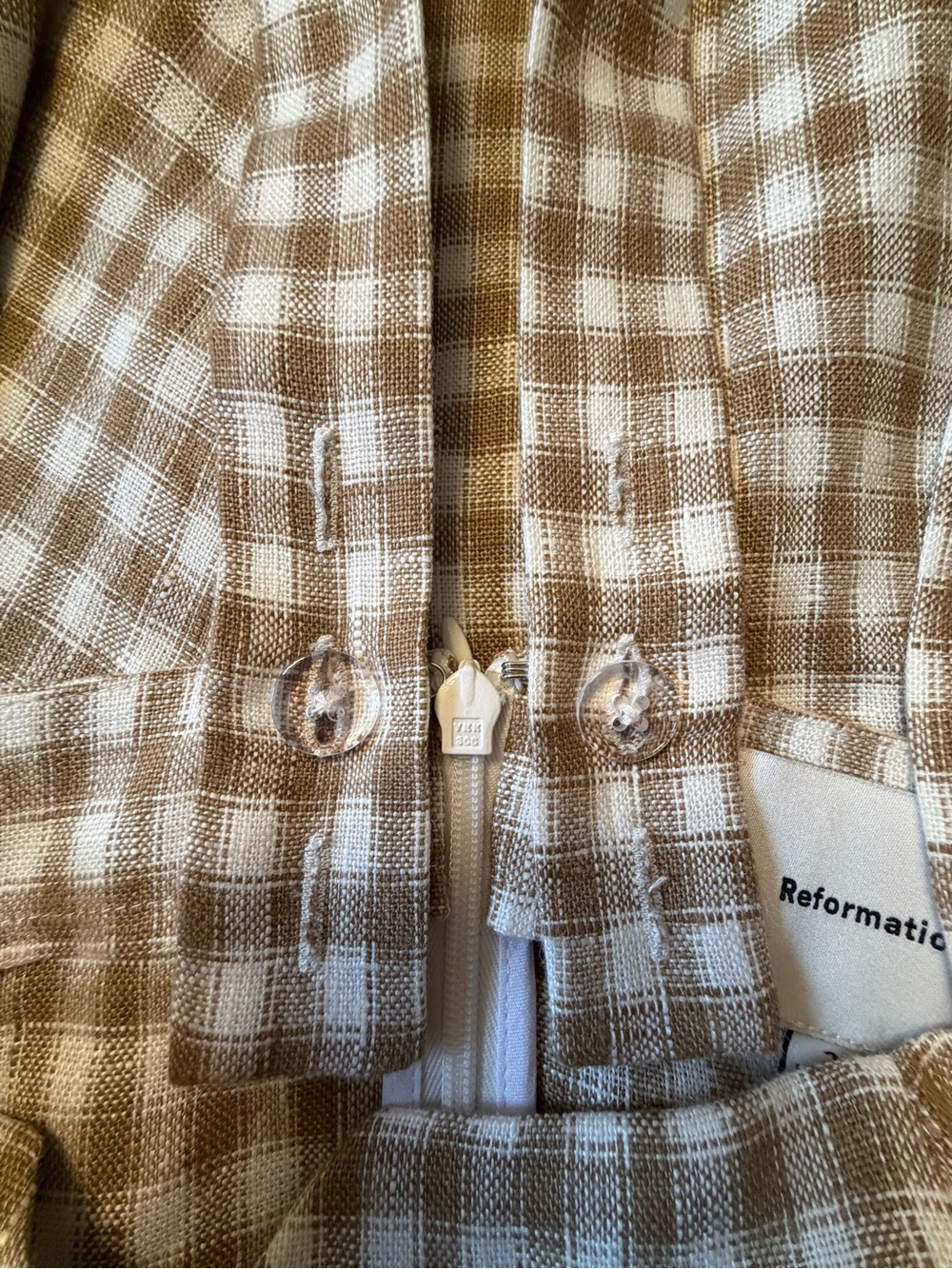 NEW Reformation Roma Midi Linen Dress Dunes Check Gingham Tan White | US 0 UK 4 - Picture 13 of 15